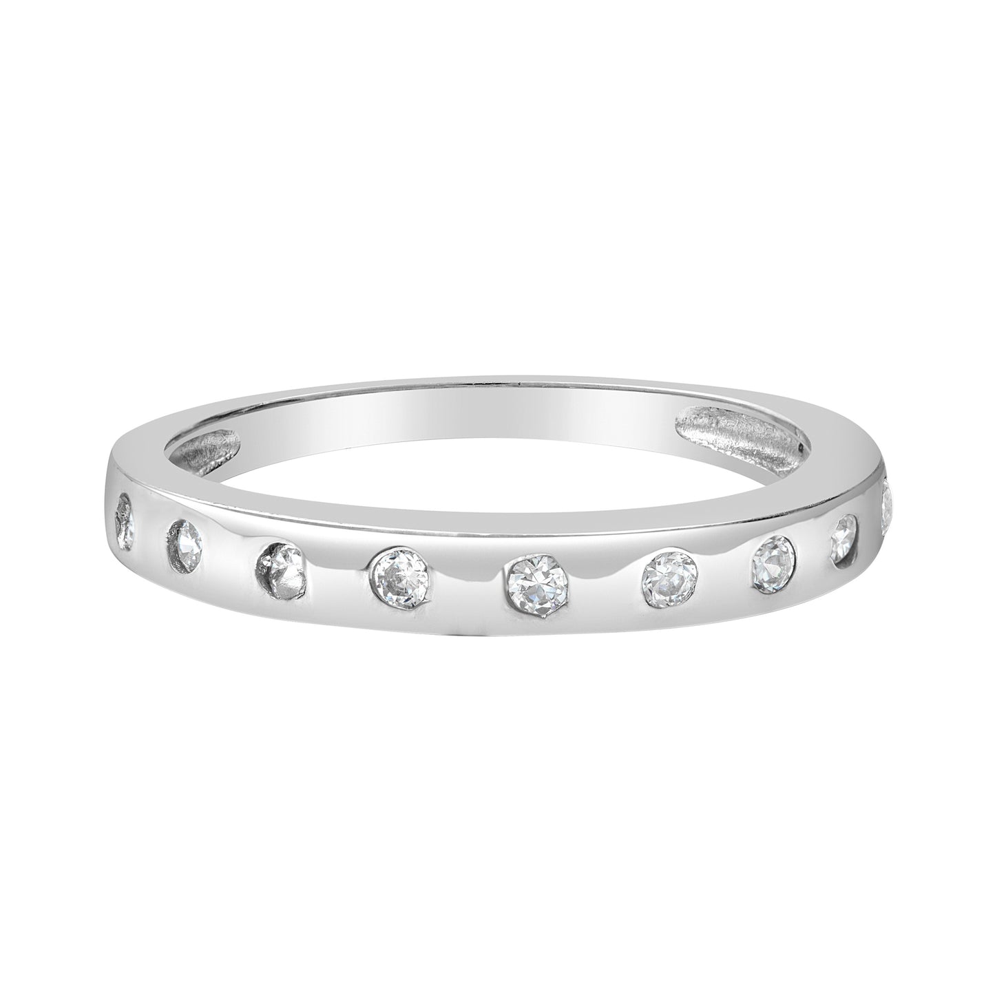 Cubic Zirconia & Sterling Silver Inlay Band