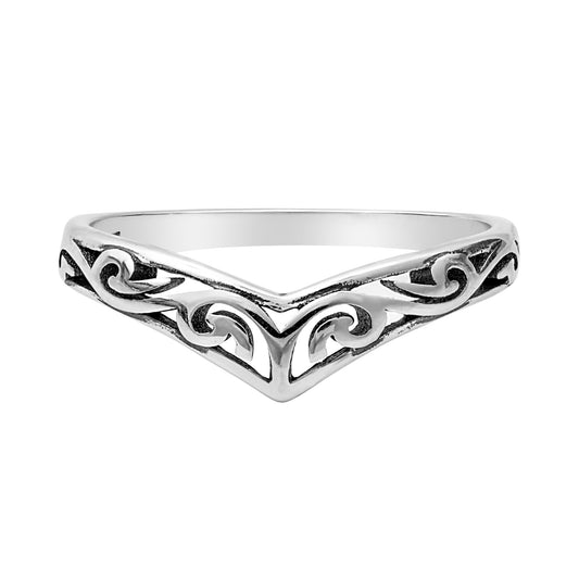 Sterling Silver V Shape Filigree Band