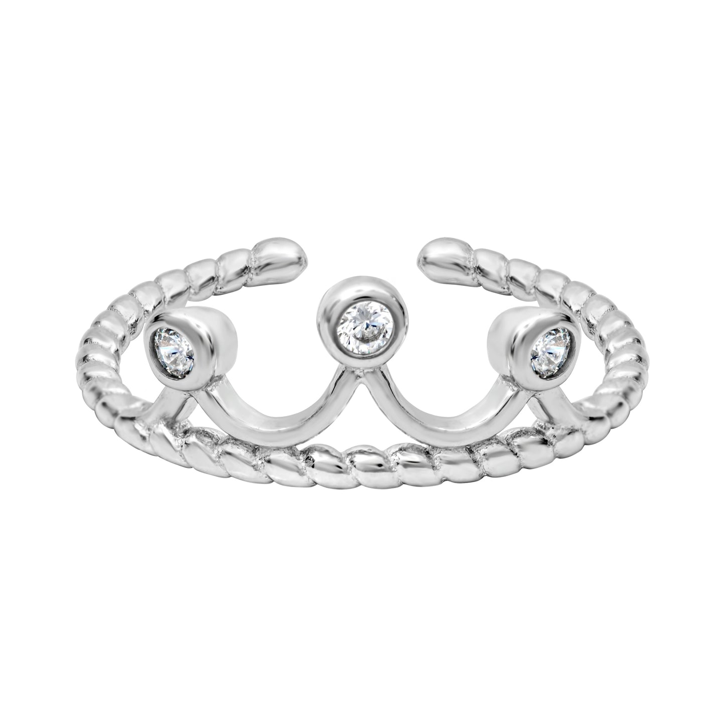 Sterling Silver Braided Crown Toe Ring with Cubic Zirconia