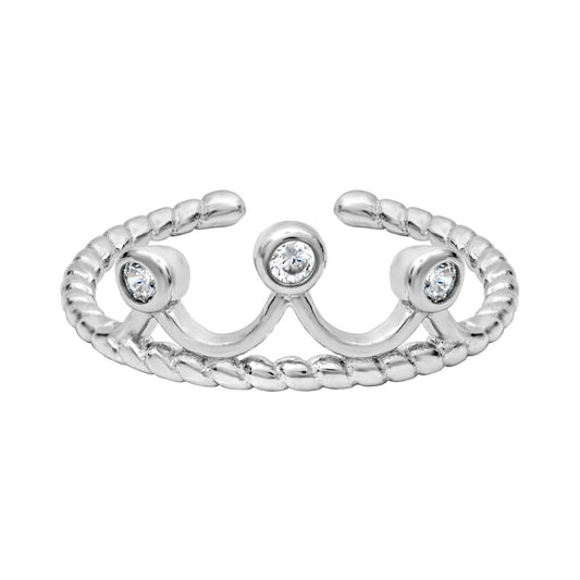 Sterling Silver Braided Crown Toe Ring with Cubic Zirconia