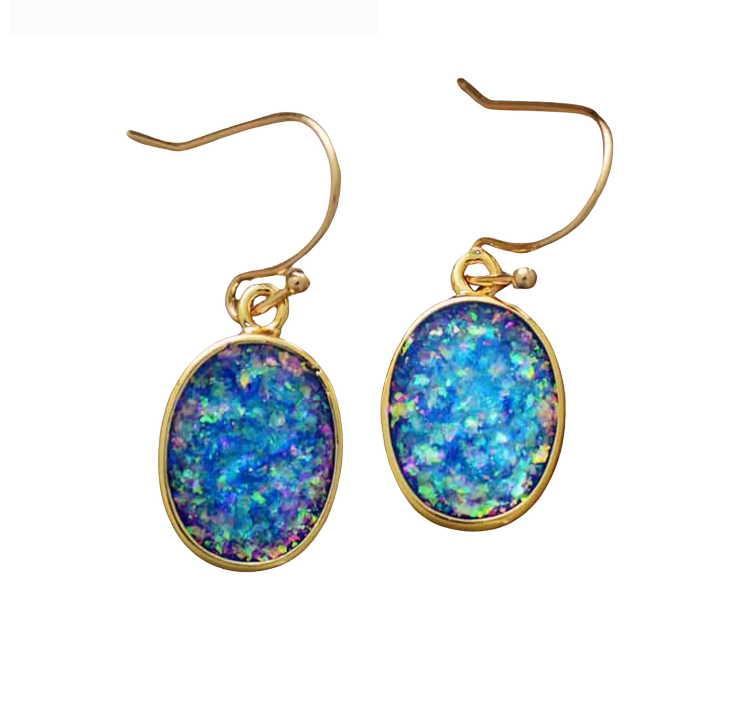 Bling Blue Opal Goldtone Oval Earrings