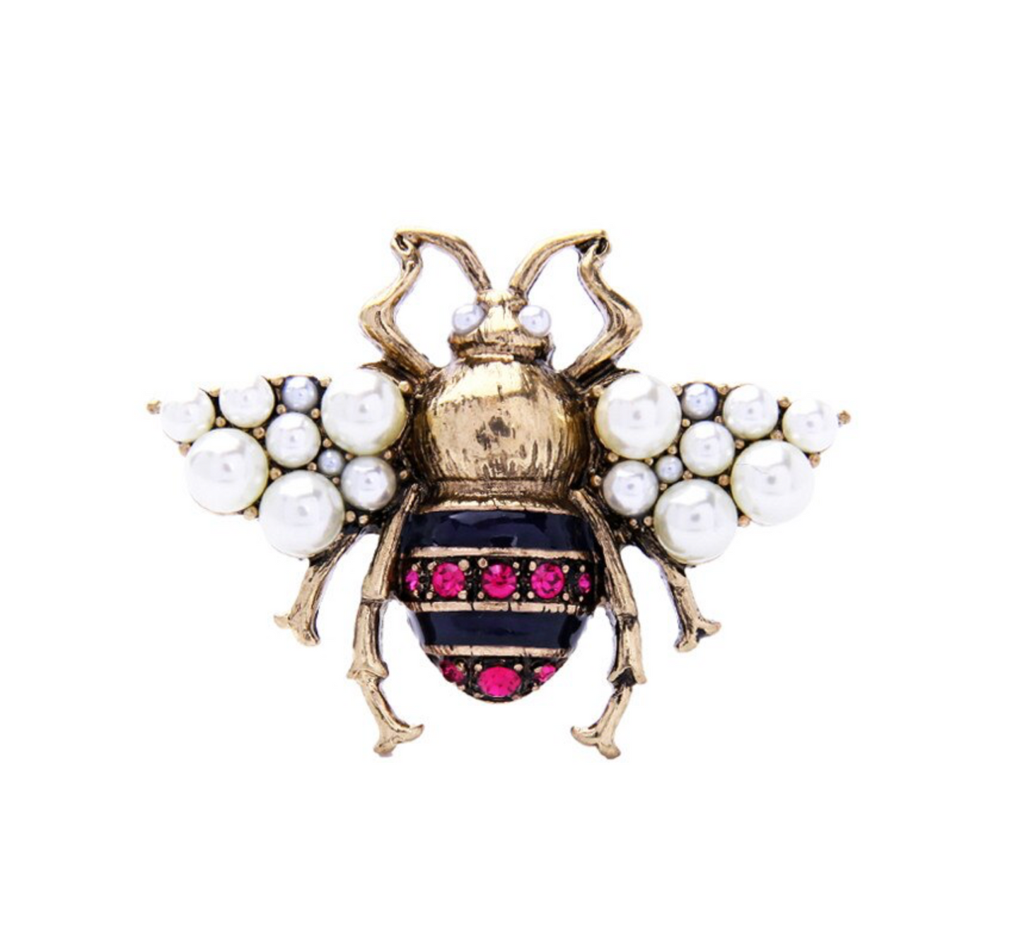 Black Pink Bee Brooch With Imitation Pearl