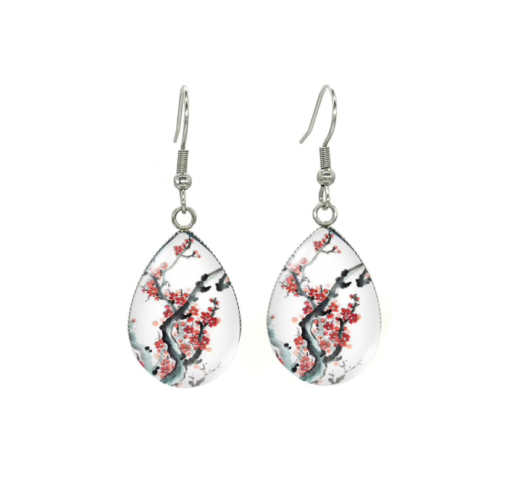 Silvertone Patterned Teardrop Drop Earrings