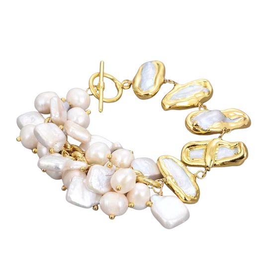 Statement Bracelet With Biwa, Keshi Freshwater Pearls