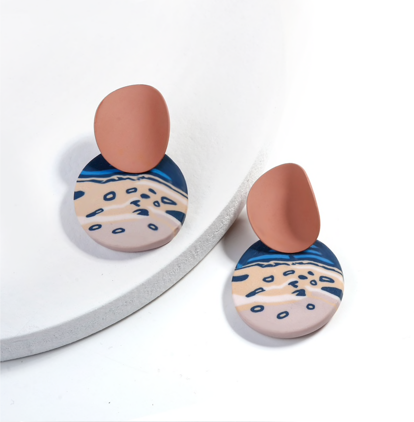 Patterned Circular Thumbprint Clay Earrings