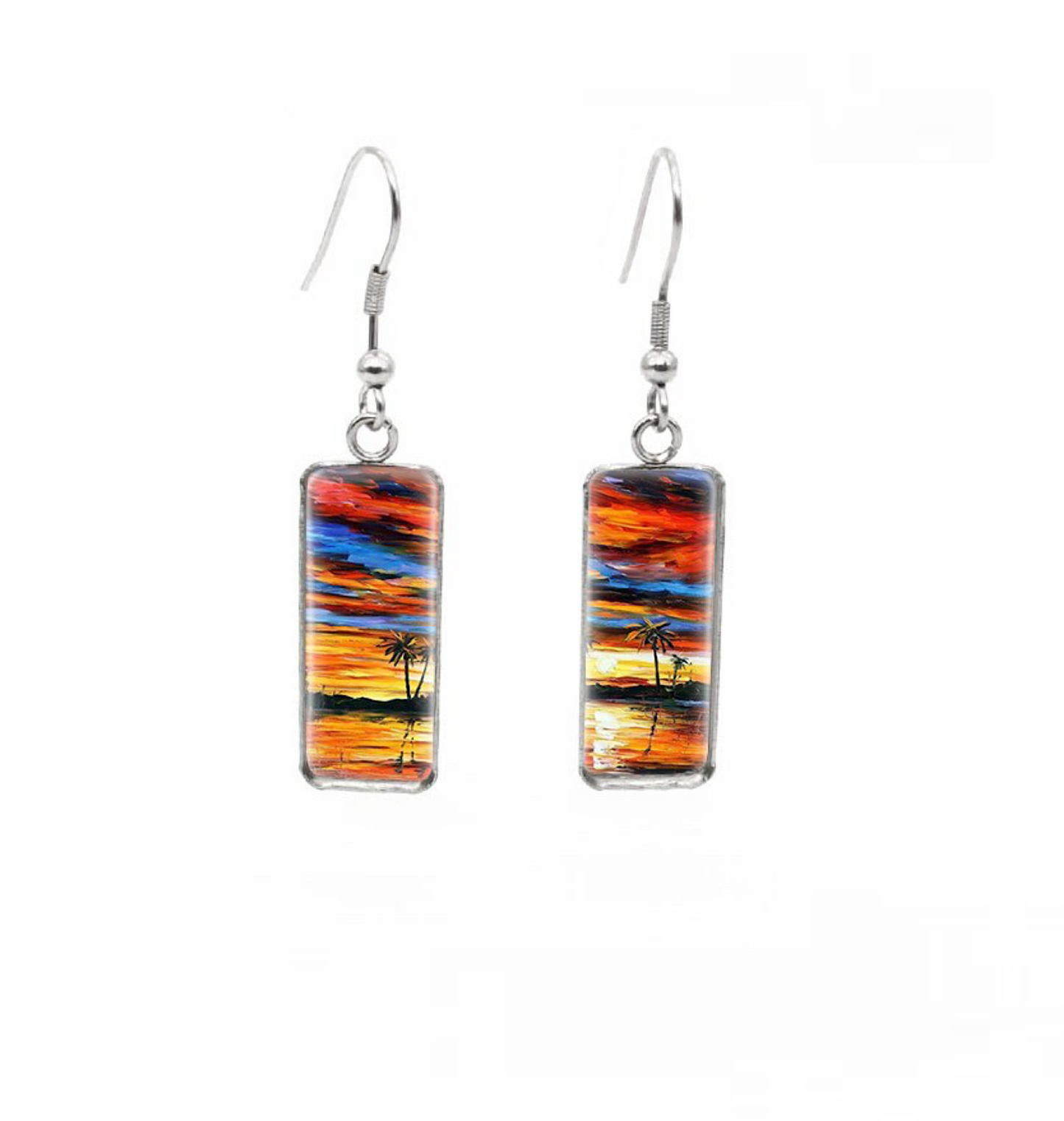 Beach Themed Rectangular Drop Earrings