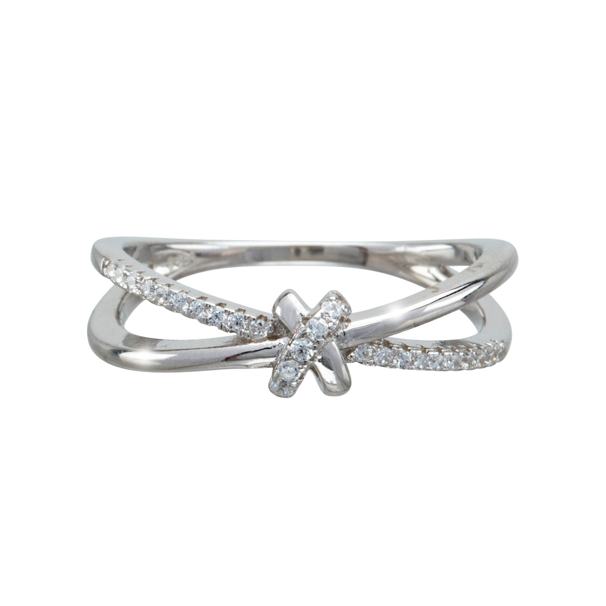 Cubic Zirconia & Sterling Silver Cross-over Knot Ring