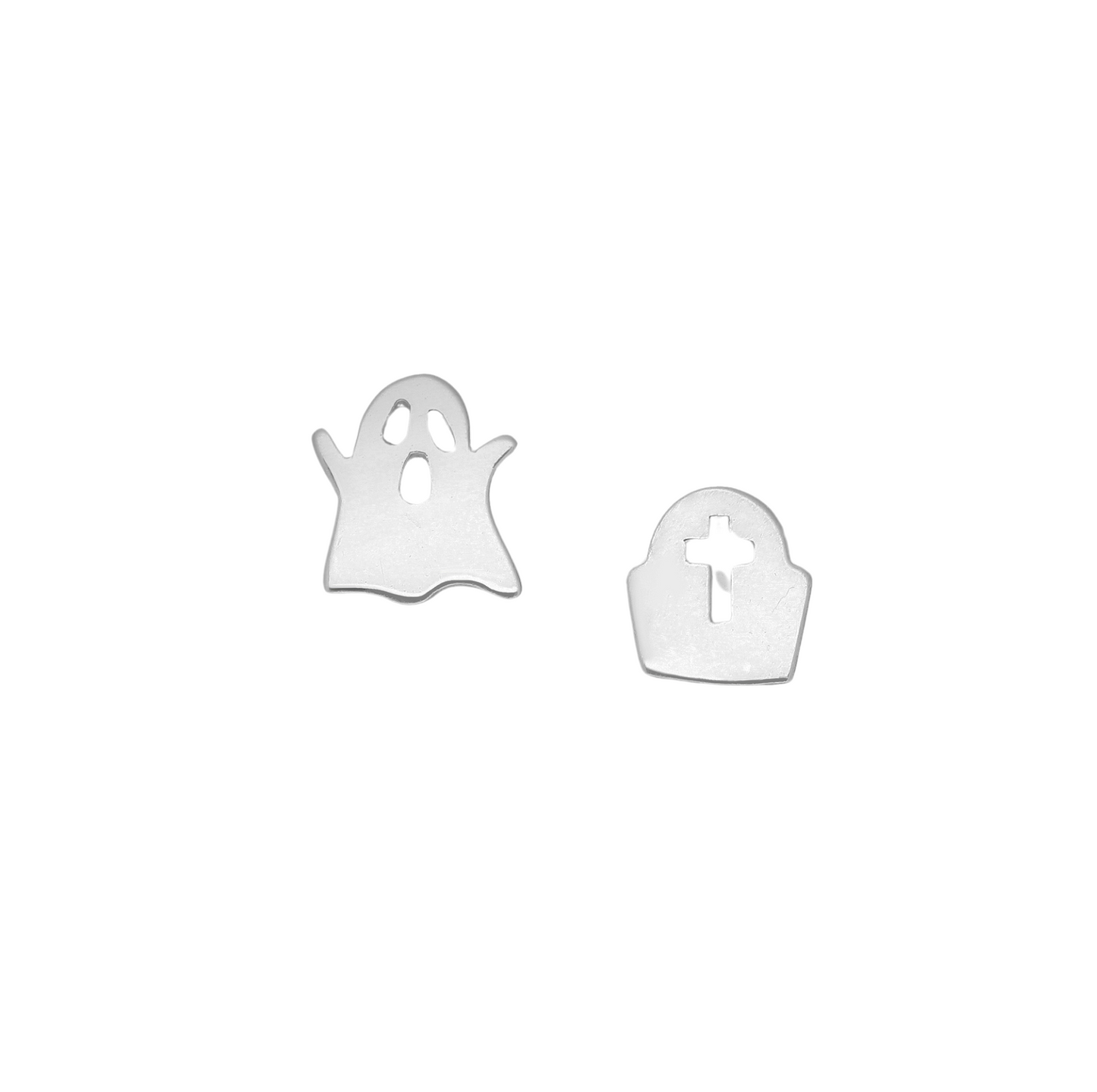 Sterling Silver Ghost Grave Asymmetrical Stud Earrings