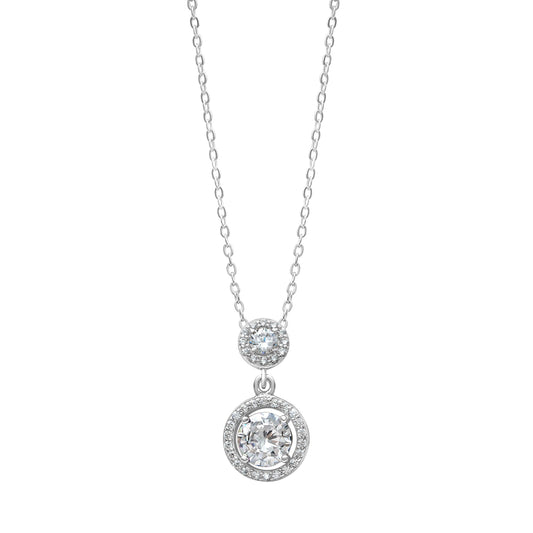 Sterling Silver & Cubic Zirconia Double Pendant Necklace