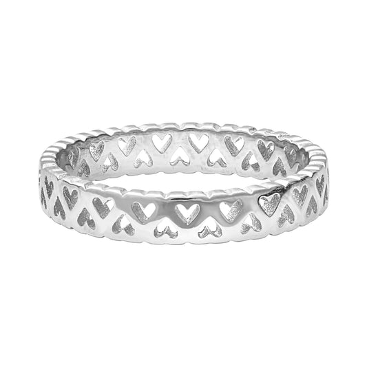 Sterling Silver Cut-Out Hearts Band Ring