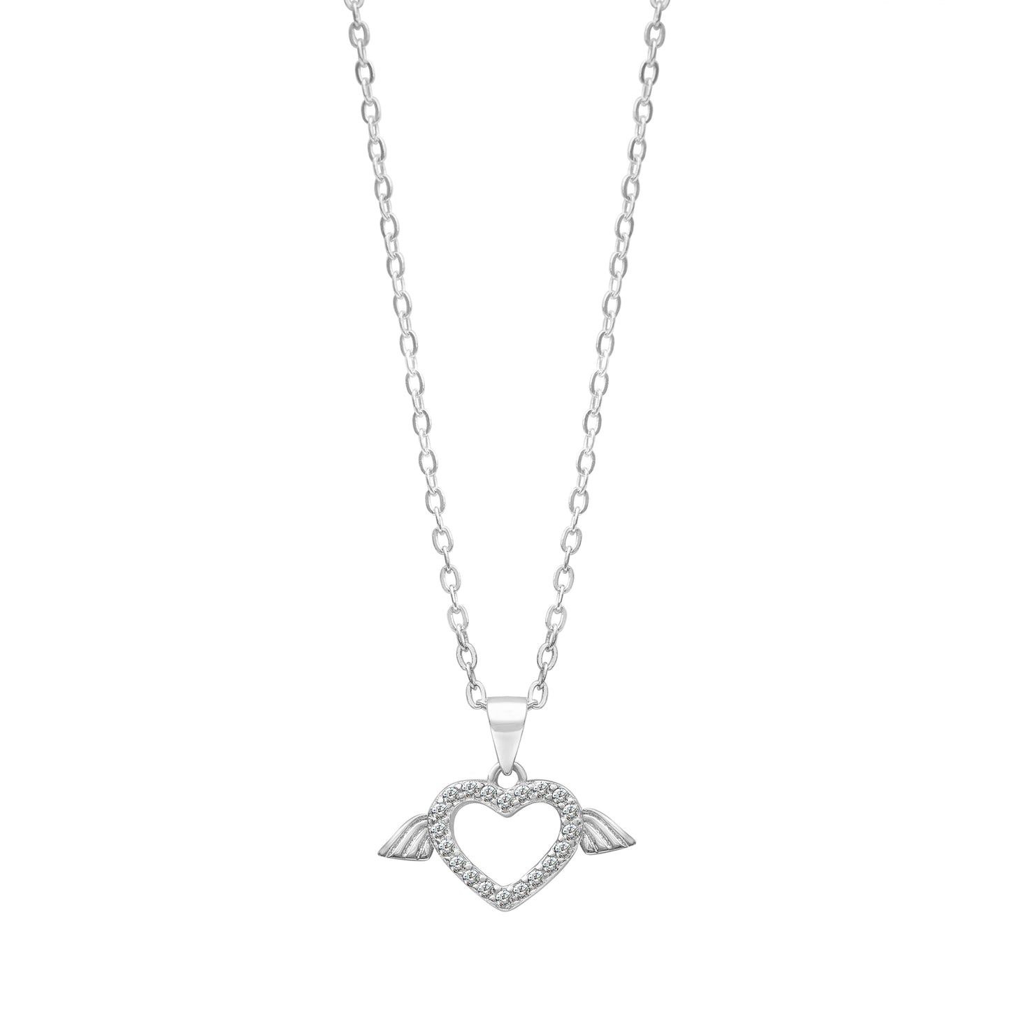 Cubic Zirconia & Sterling Silver Heart & Wing Pendant Necklace