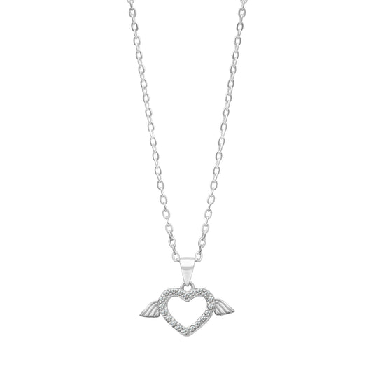 Cubic Zirconia & Sterling Silver Heart & Wing Pendant Necklace