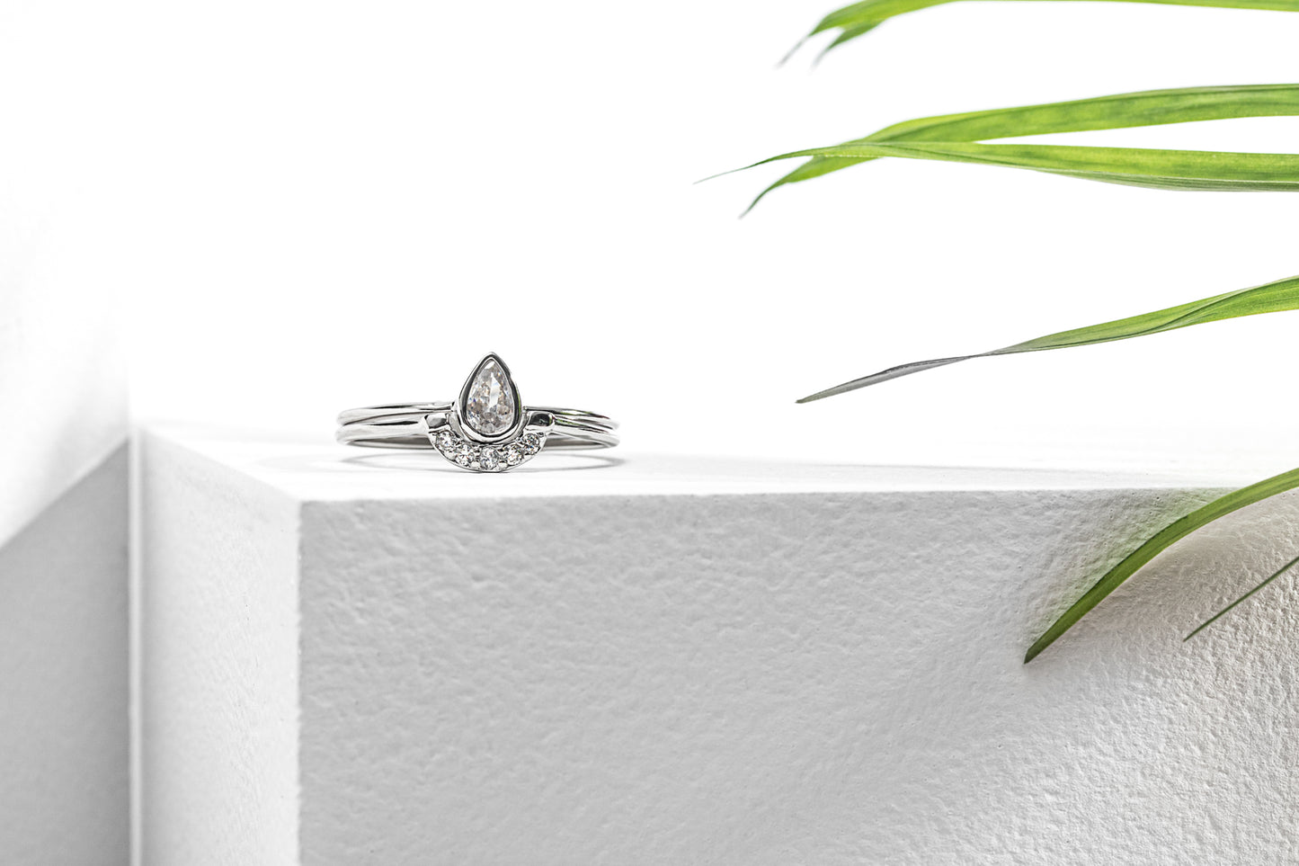 Cubic Zirconia & Sterling Silver Teardrop Ring Set