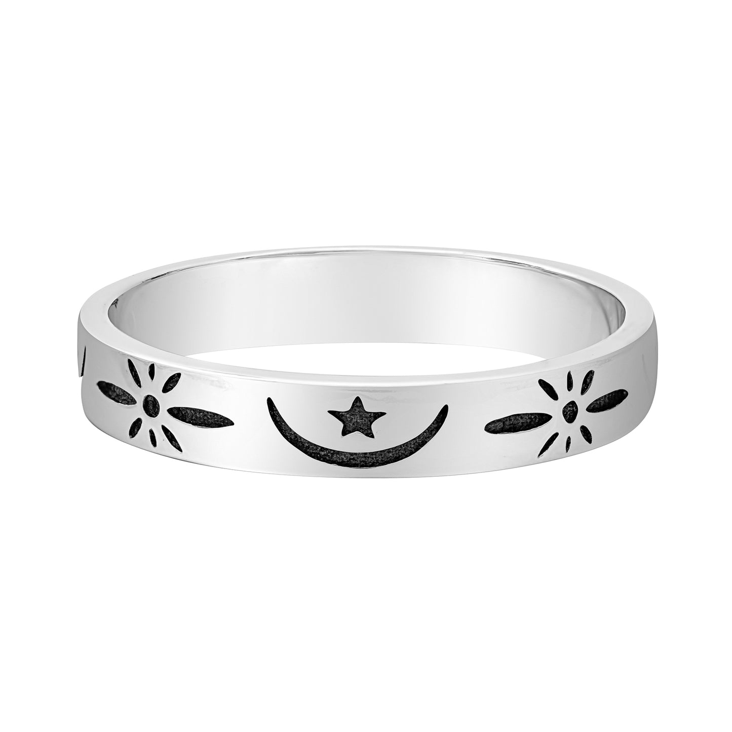 Sterling Silver Star Moon Oxidized Ring