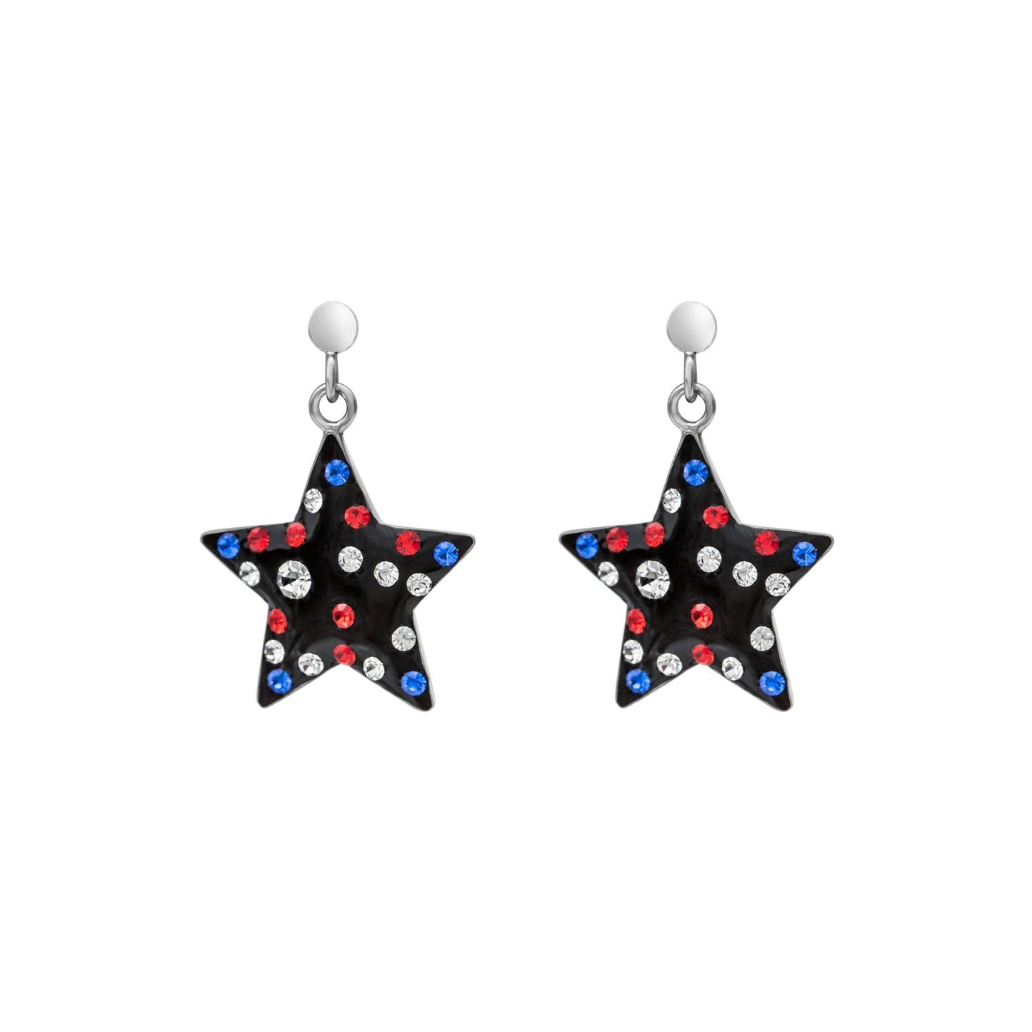 Sterling Silver Red Blue Cubic Zirconia Star Drop Earrings