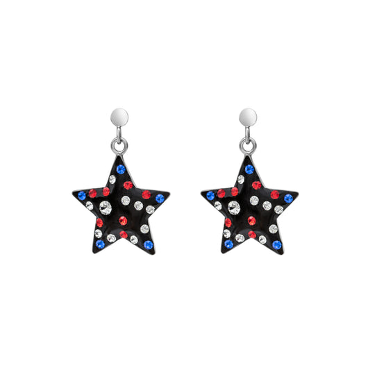 Sterling Silver Red Blue Cubic Zirconia Star Drop Earrings