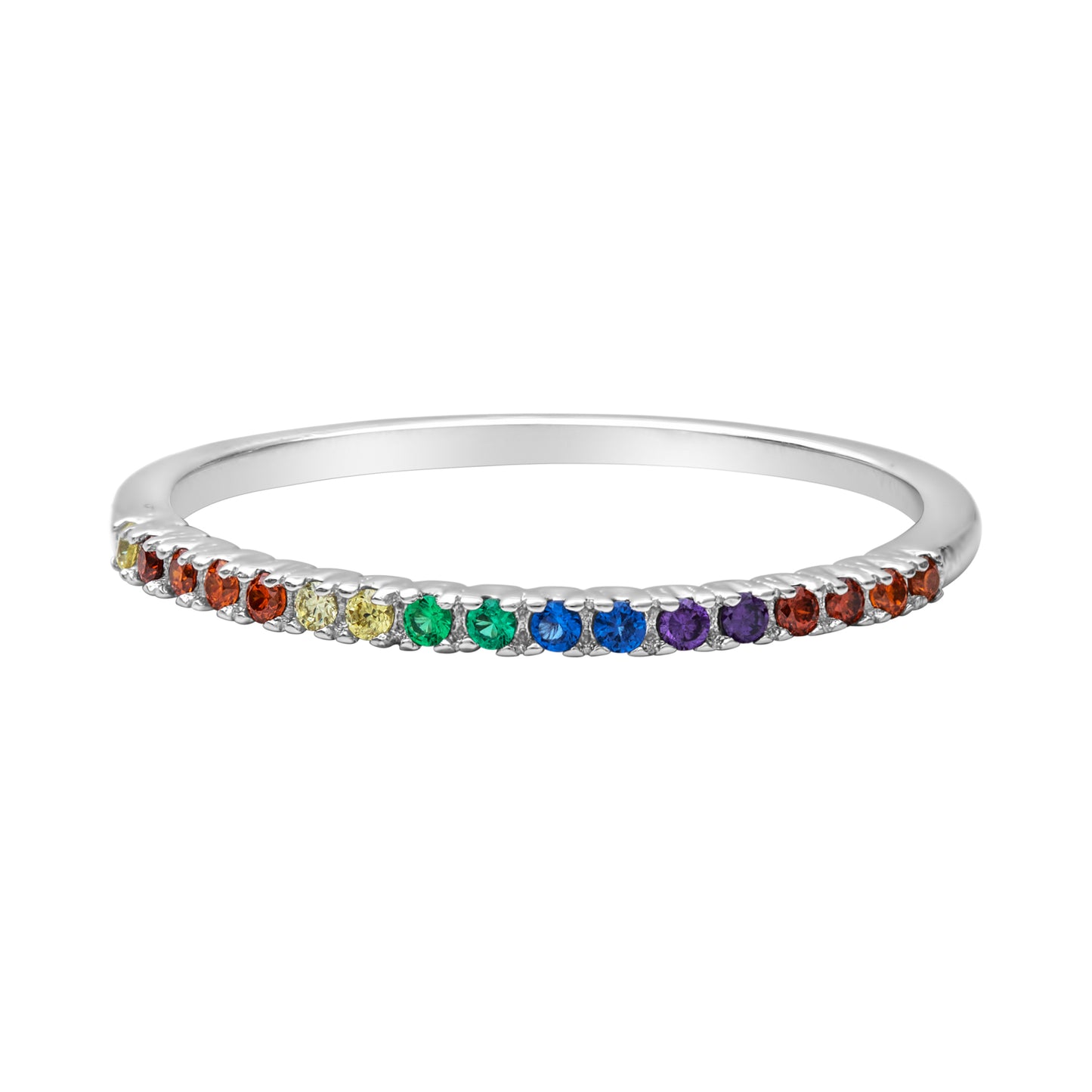 Rainbow Cubic Zirconia & Sterling Silver Pave Band Ring