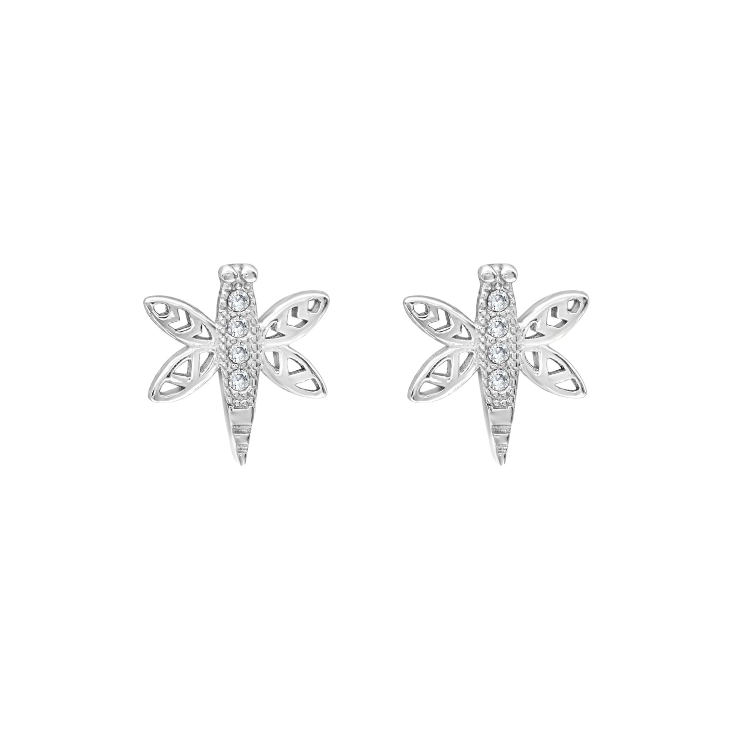 Sterling Silver & Cubic Zirconia Dragonfly Stud Earrings