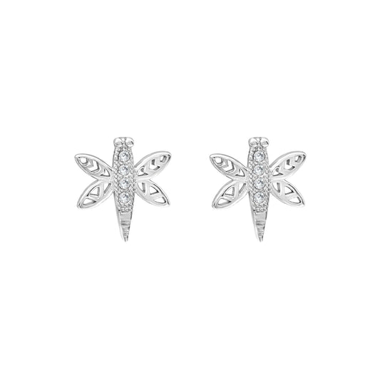 Sterling Silver & Cubic Zirconia Dragonfly Stud Earrings