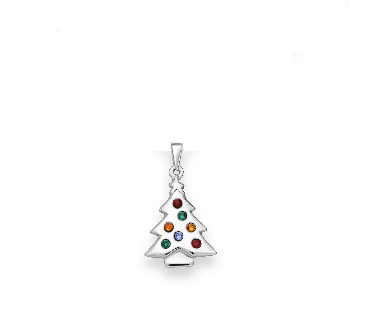 Sterling Silver Multi Colored Cubic Zirconia Christmas Tree Pendant