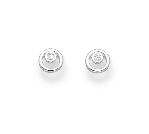 Sterling Silver Openwork Circle Stud Earrings With Centre Cubic Zirconia