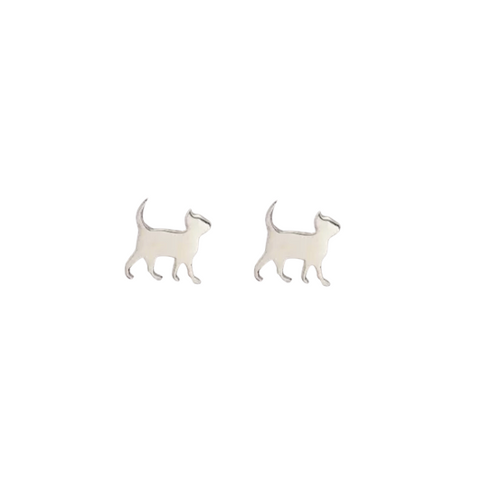 Sterling Silver Walking Cat Stud Earrings