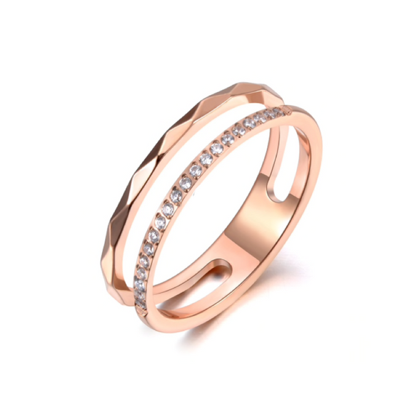 Rose Goldtone Cubic Zirconia Dual Band Ring
