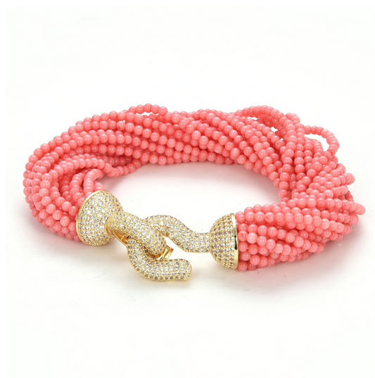 Cubic Zirconia & Pink Beaded Bracelet