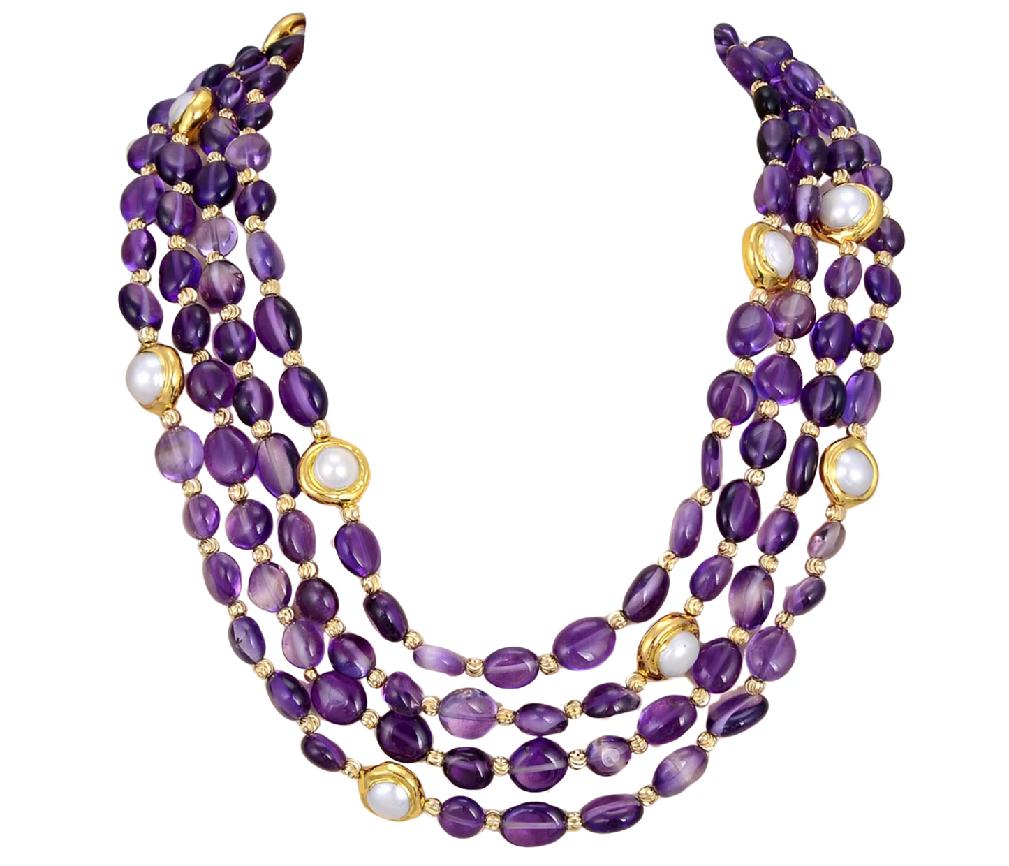 Natural Amethyst Cultured Pearl Multi-strand Necklace