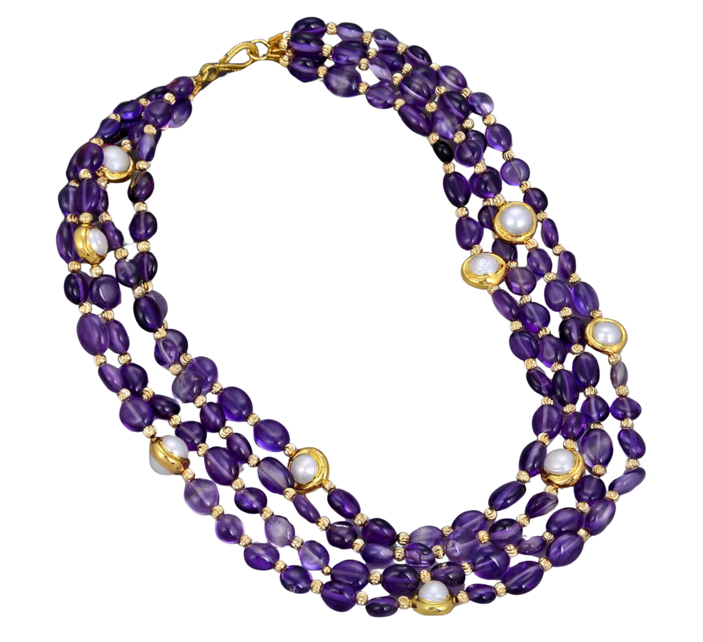 Natural Amethyst Cultured Pearl Multi-strand Necklace