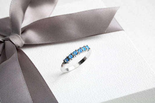 Blue Silvertone Six-stone Prong Set Ring With Swarovski Crystals