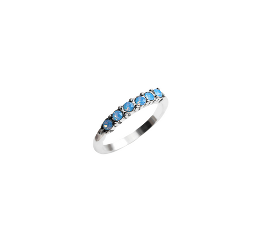 Blue Silvertone Six-stone Prong Set Ring With Swarovski Crystals