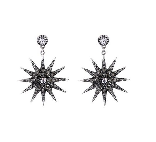 Black Crystal Sunburst Earrings