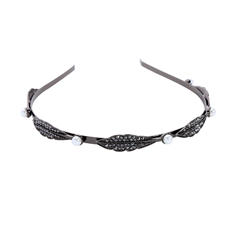 Black Feather Crystal Imitation Pearl Headband