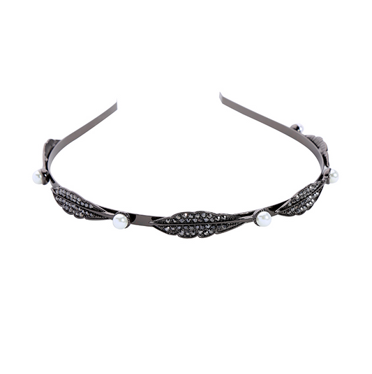 Black Feather Crystal Imitation Pearl Headband