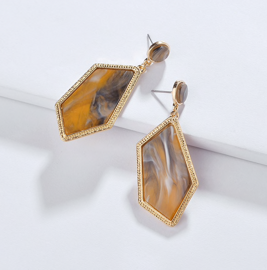 Marbled Goldtone Geometric Drop Earrings