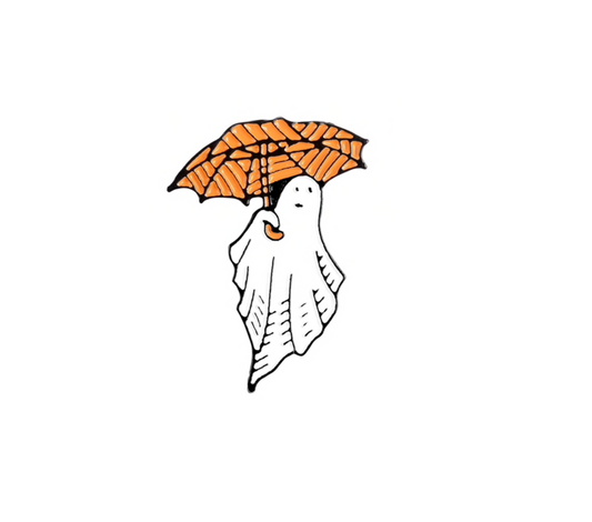 White Ghost With Orange Umbrella Brooch