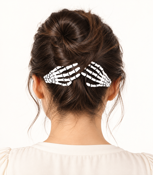 Skeleton Hand Halloween Hair Barrettes – Set of Two