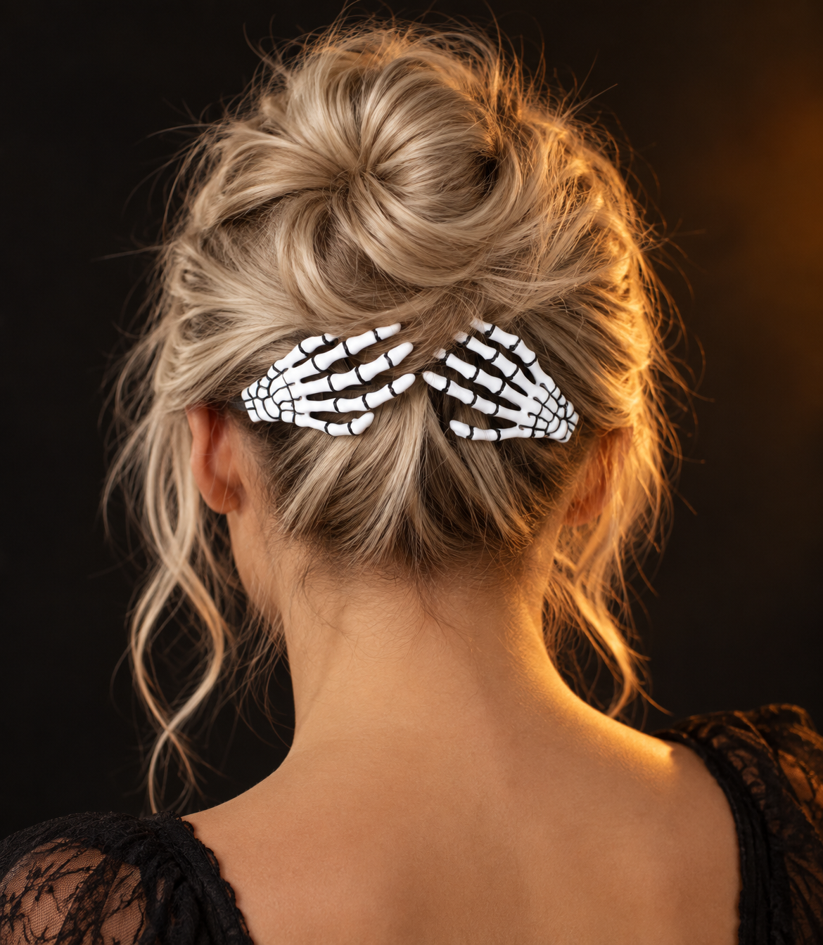 Skeleton Hand Halloween Hair Barrettes – Set of Two