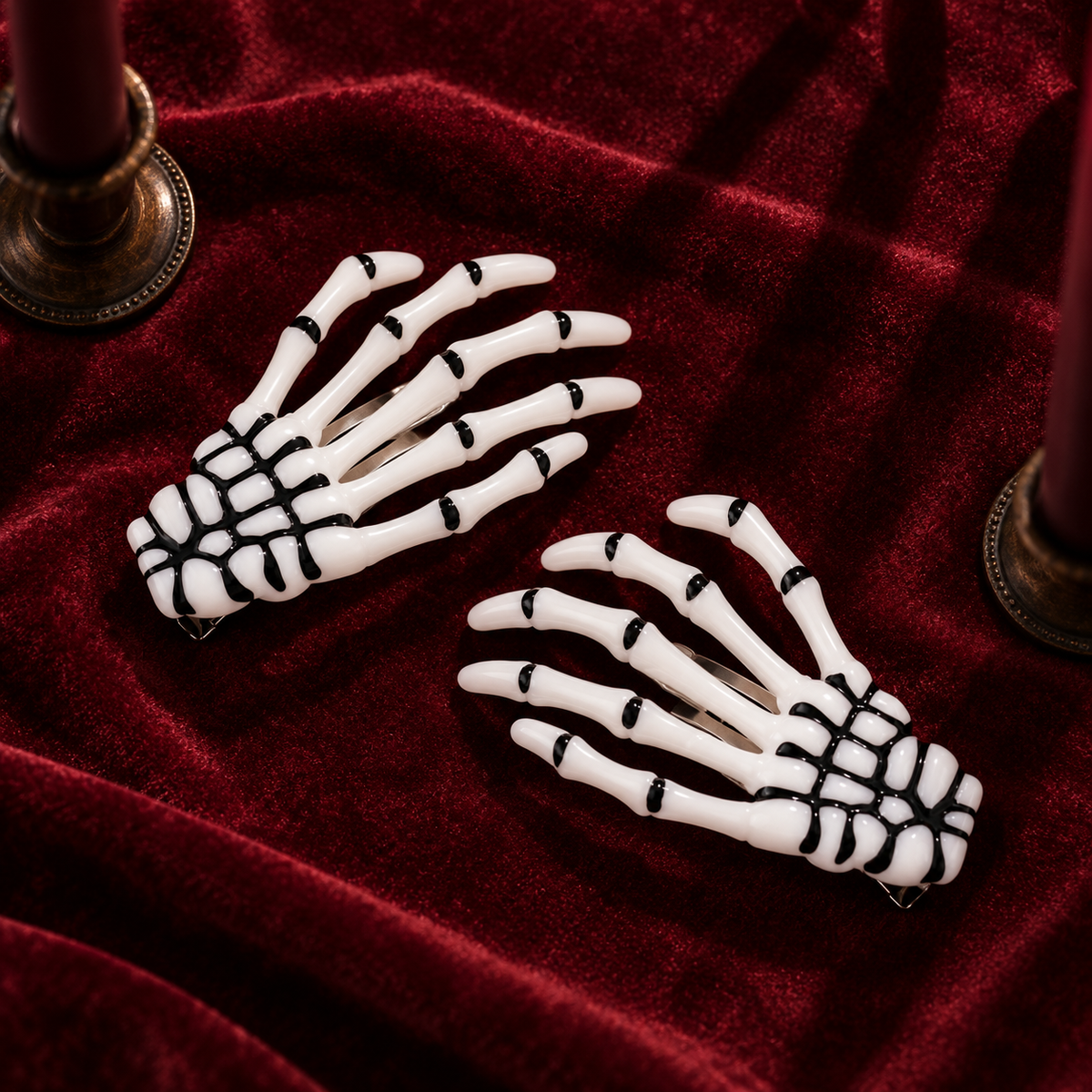 Skeleton Hand Halloween Hair Barrettes – Set of Two