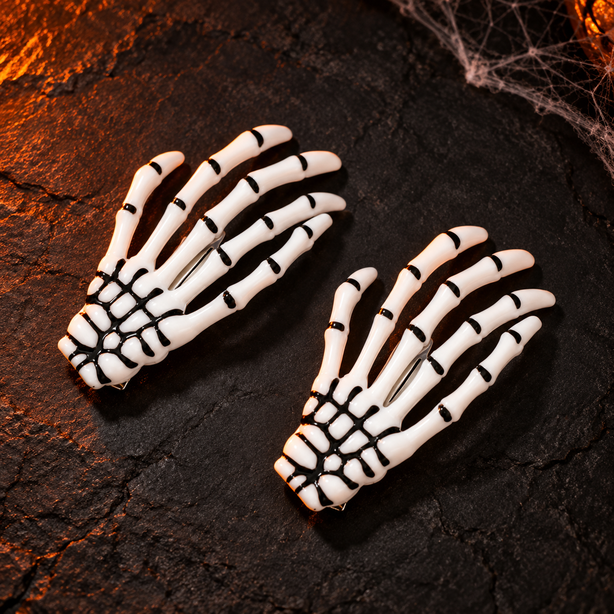 Skeleton Hand Halloween Hair Barrettes – Set of Two
