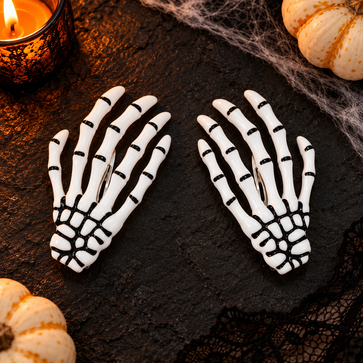 Skeleton Hand Halloween Hair Barrettes – Set of Two