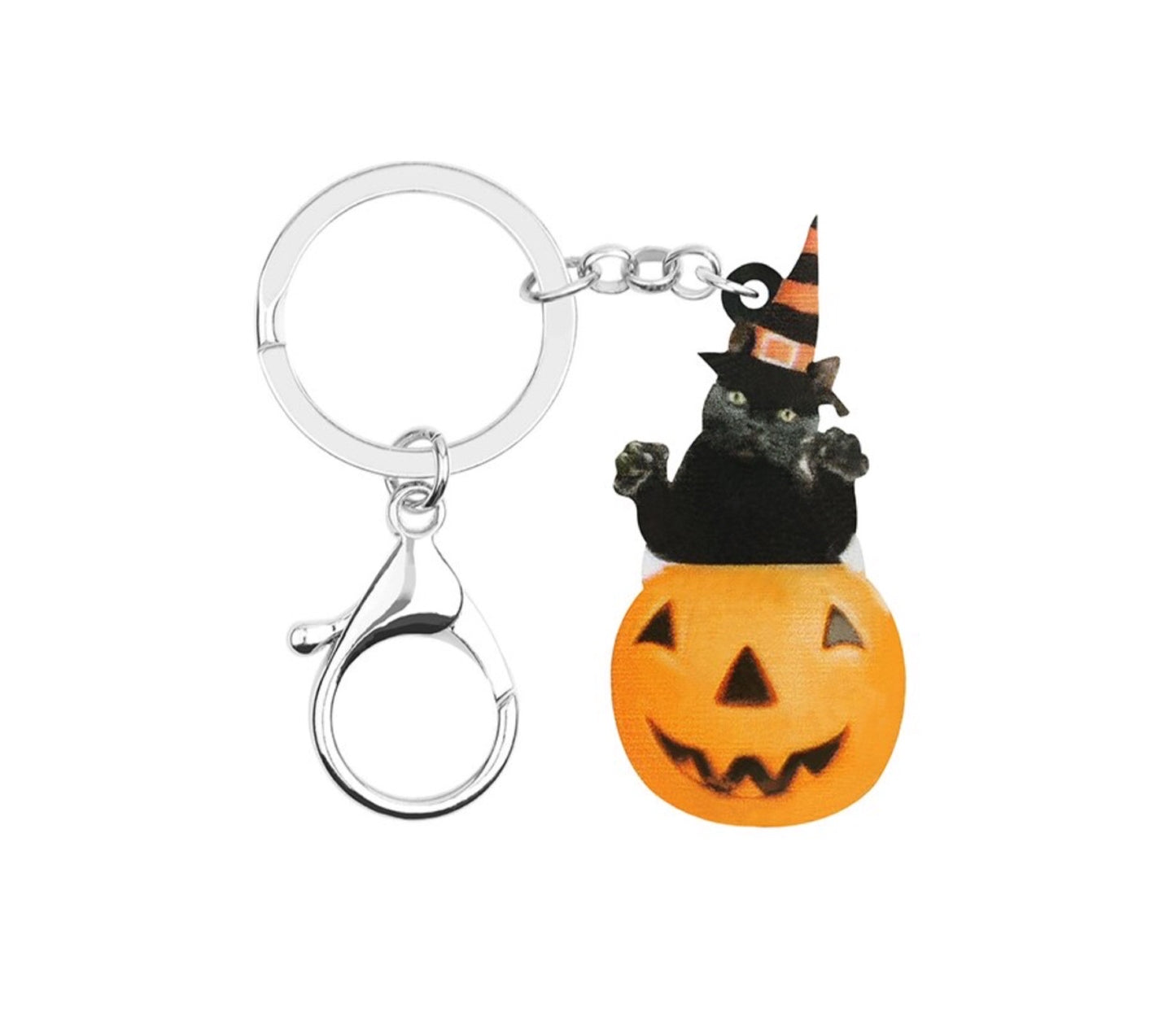 Black Cat In Jack-o-lantern Key Chain
