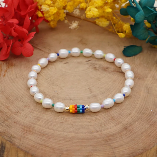 Multi Colored Beaded & Freshwater Pearl Bracelet