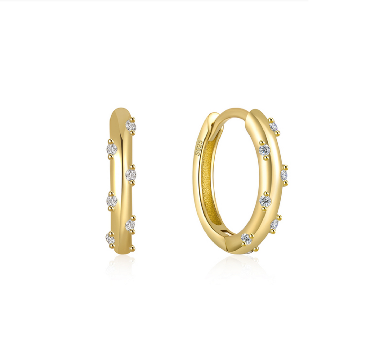 Dainty Gold plated Sterling silver & CZ Huggie Hoop Earrings