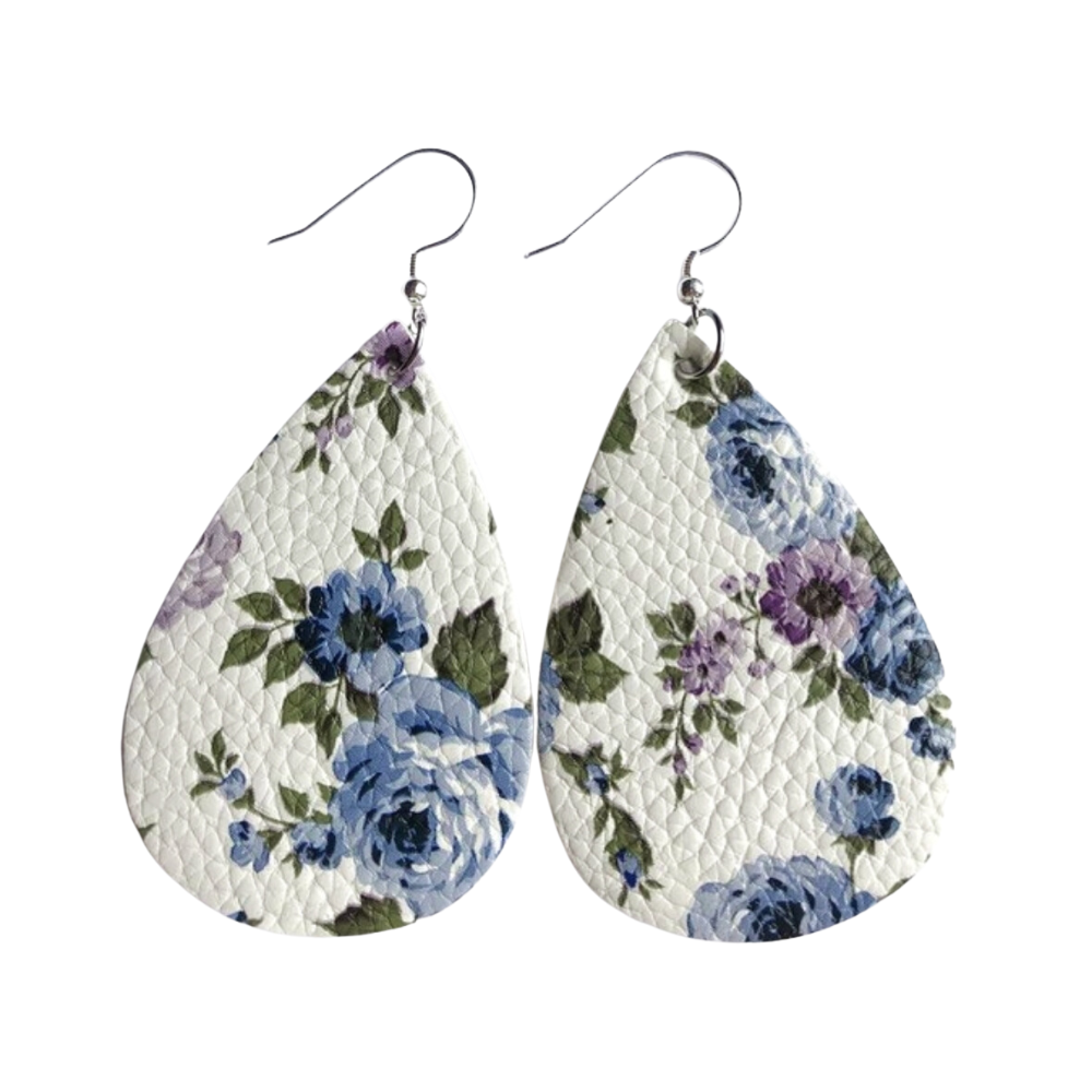 Patterned Floral Faux Leather Teardrop Earrings