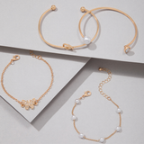 Goldtone & Imitation Pearl Bracelet Set With Butterfly And Teardrop