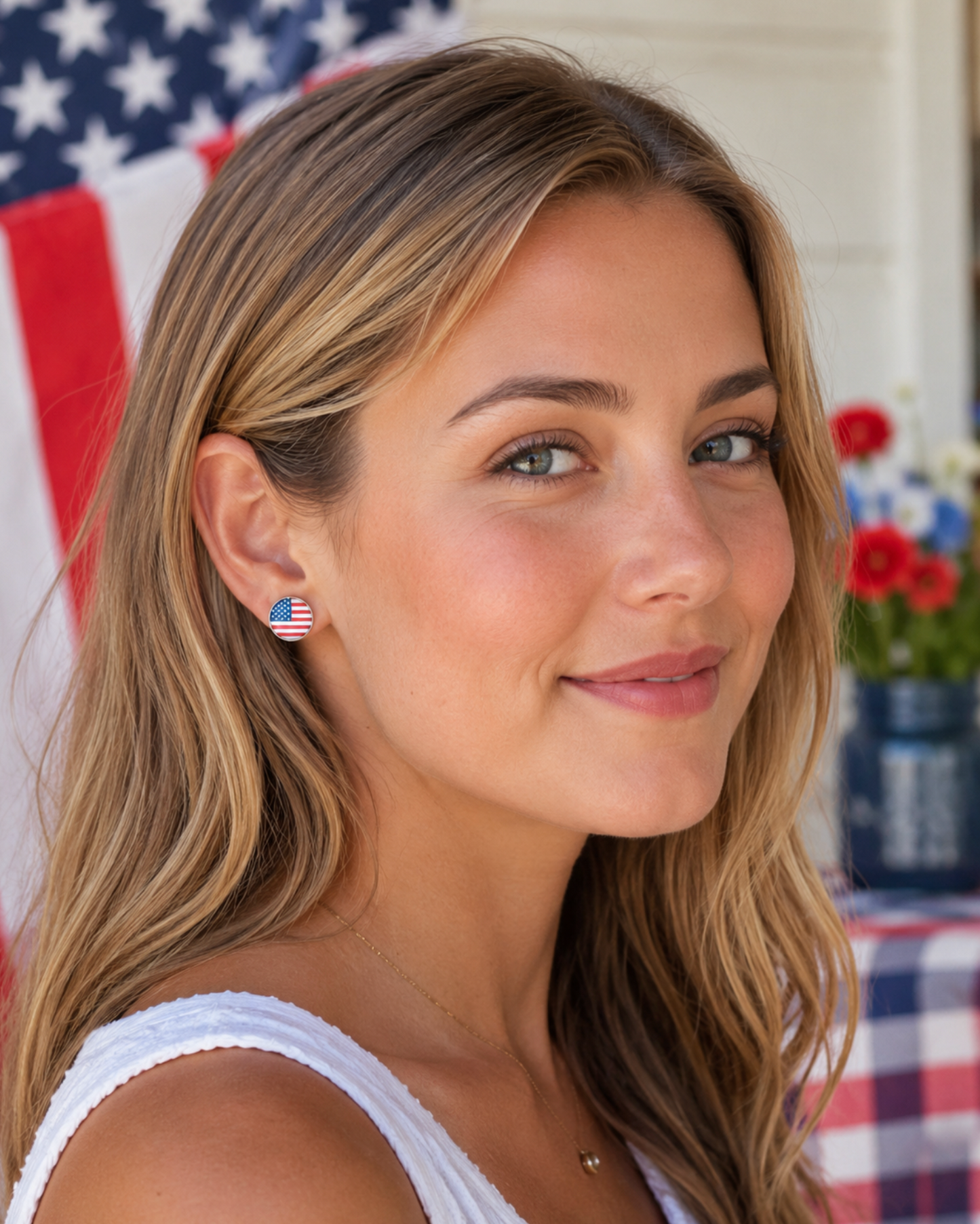 Set Of 3 Baseball & American Flag Stud Earrings