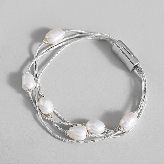 Silvertone Multi-strand Freshwater Pearl Bracelet