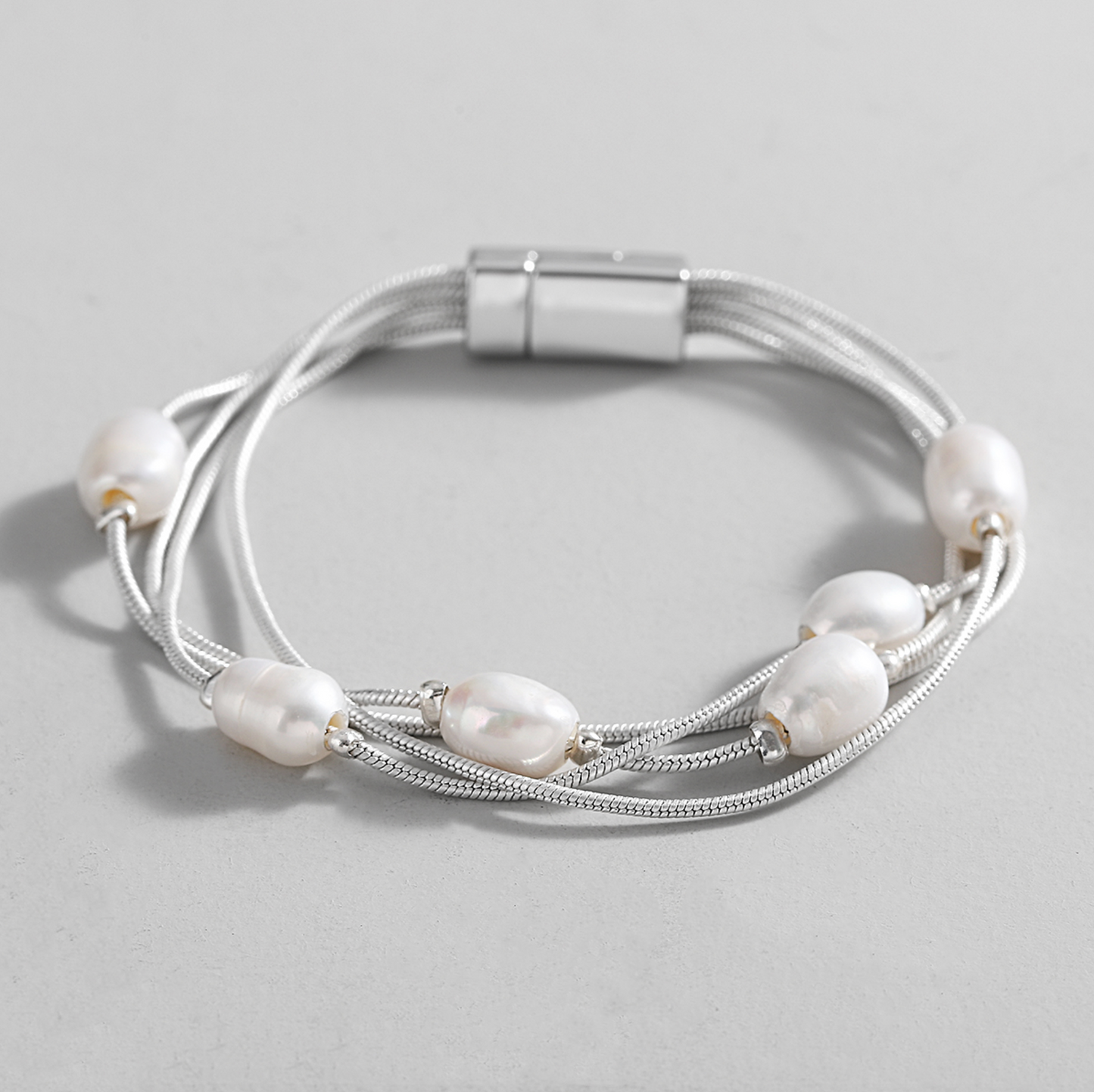Silvertone Multi-strand Freshwater Pearl Bracelet
